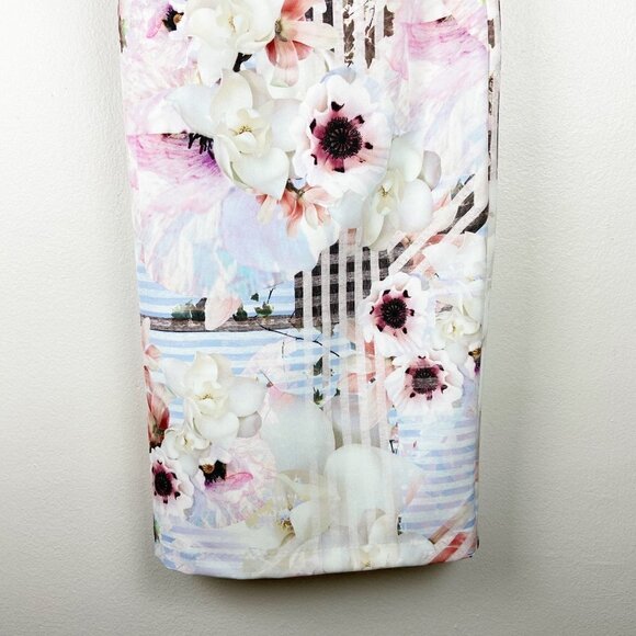 BARDOT | White Ivory Multi Floral Plaid Print Strapless Bodycon Midi Dress - Picture 4 of 10